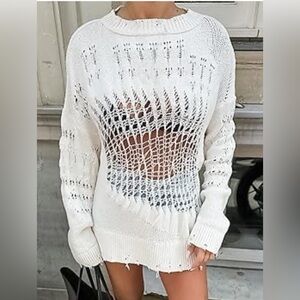 Zara knit distressed oversized sweater Sz XS cream color